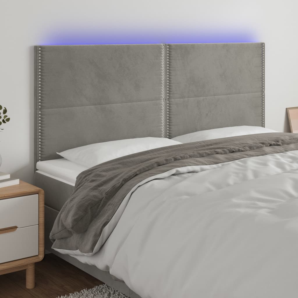 Tête de lit à LED Gris clair 200x5x118/128 cm Velours - XIOS