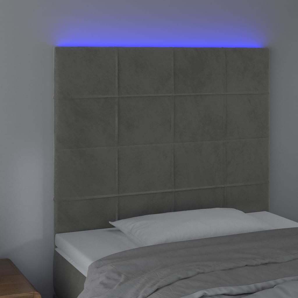 Tête de lit à LED Gris clair 80x5x118/128 cm Velours - XIOS