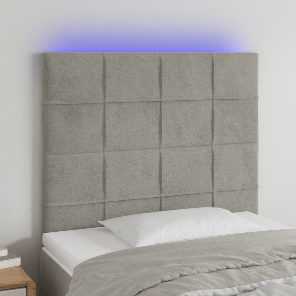 Tête de lit à LED Gris clair 100x5x118/128 cm Velours - XIOS