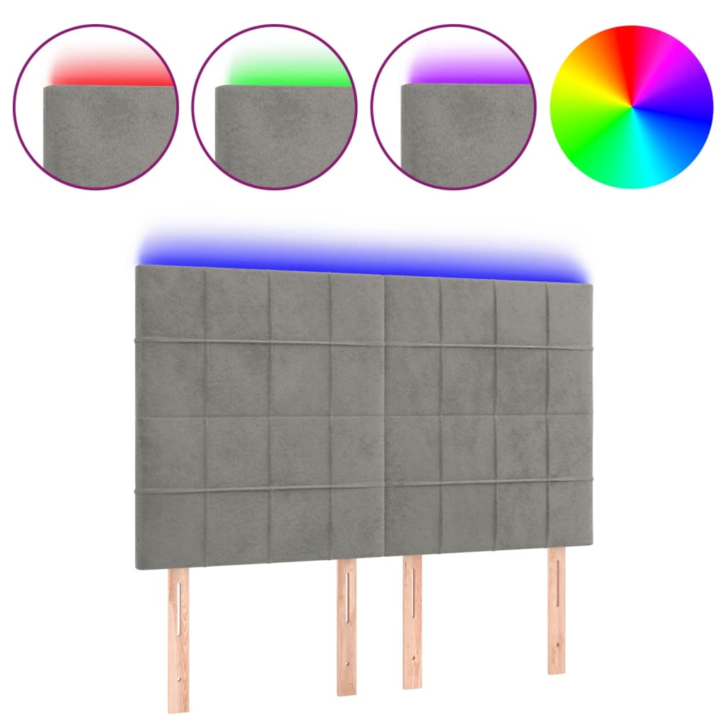 Tête de lit à LED Gris clair 144x5x118/128 cm Velours - XIOS