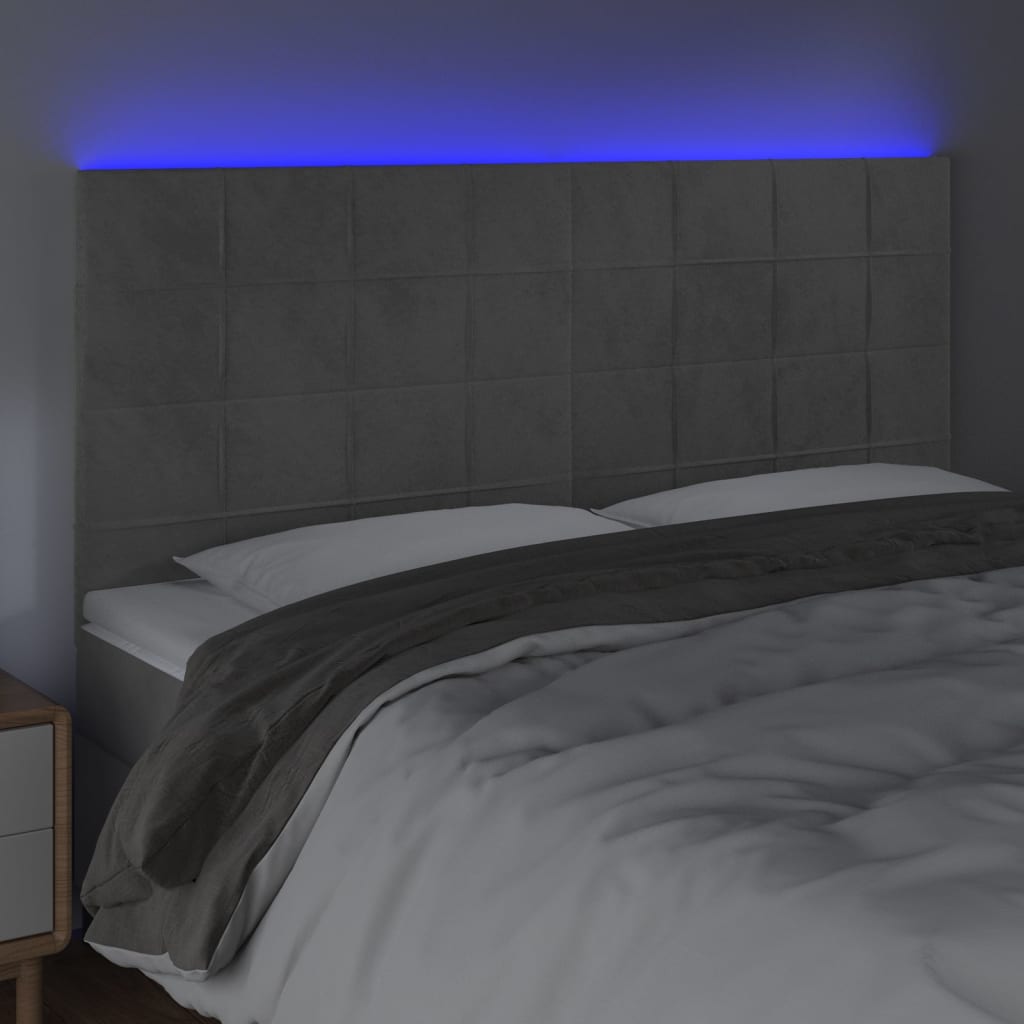 Tête de lit à LED Gris clair 180x5x118/128 cm Velours - XIOS