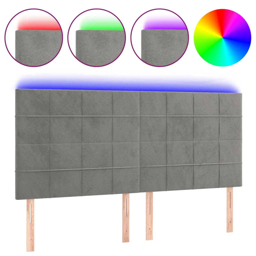 Tête de lit à LED Gris clair 200x5x118/128 cm Velours - XIOS