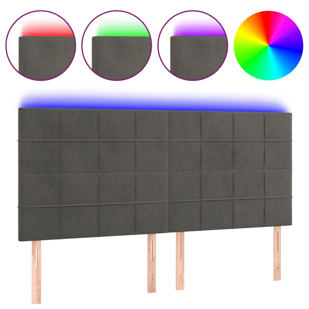 Tête de lit à LED Gris foncé 200x5x118/128 cm Velours - XIOS