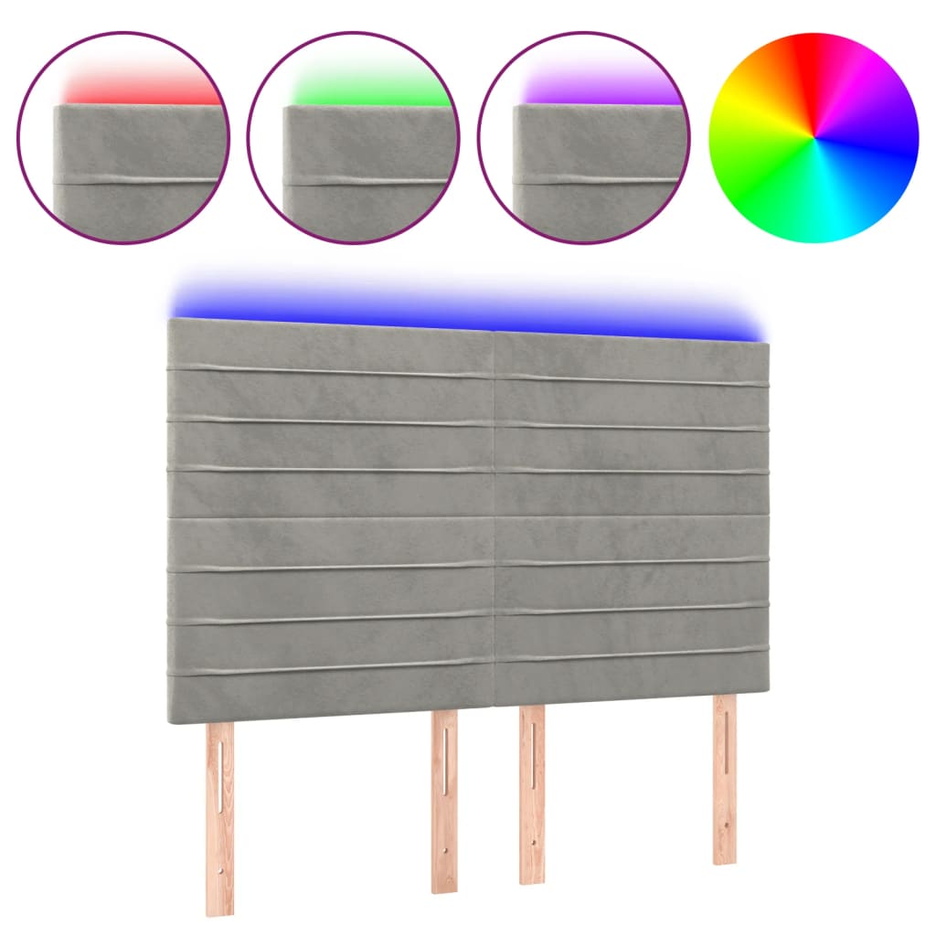 Tête de lit à LED Gris clair 144x5x118/128 cm Velours - XIOS