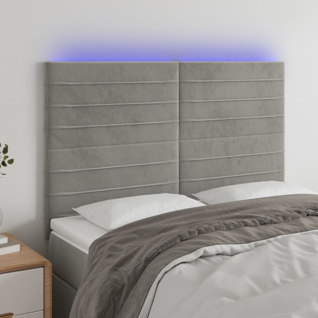 Tête de lit à LED Gris clair 144x5x118/128 cm Velours - XIOS