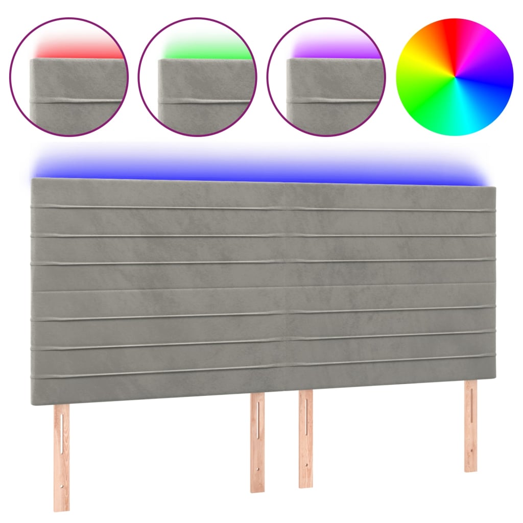 Tête de lit à LED Gris clair 160x5x118/128 cm Velours - XIOS