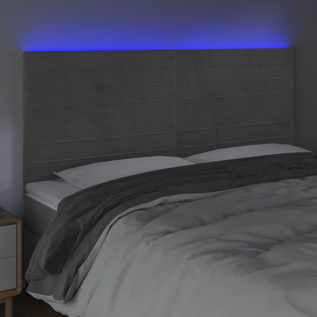 Tête de lit à LED Gris clair 160x5x118/128 cm Velours - XIOS