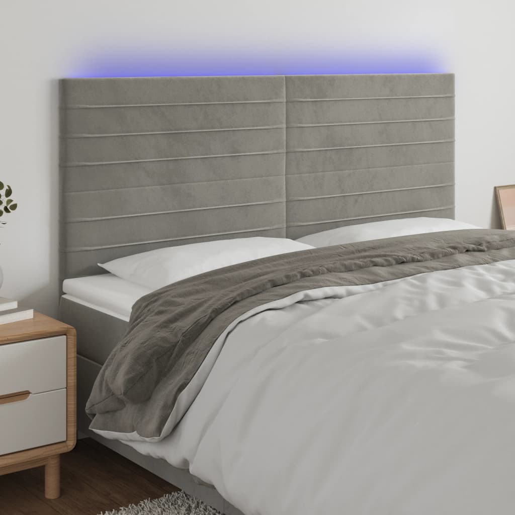 Tête de lit à LED Gris clair 160x5x118/128 cm Velours - XIOS