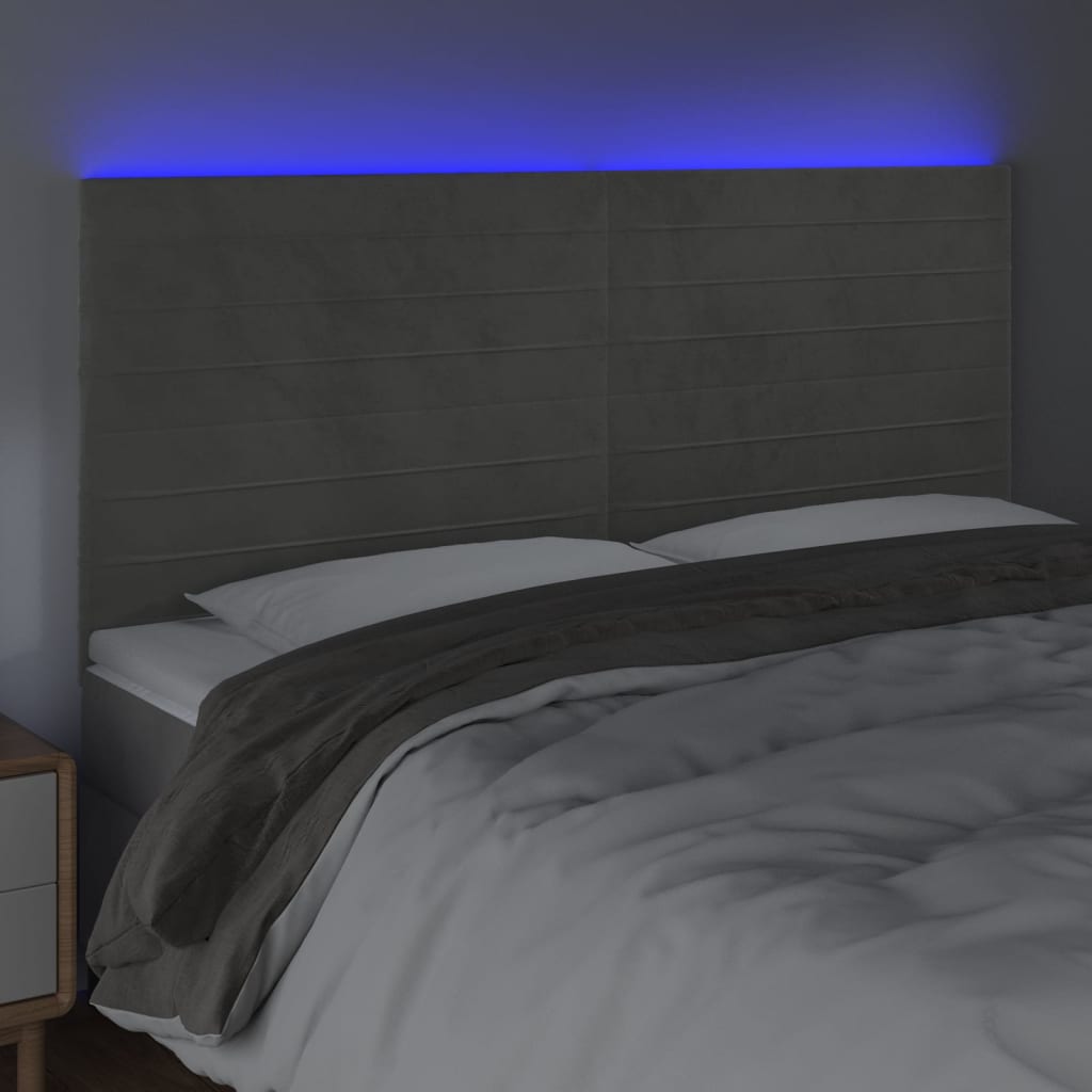 Tête de lit à LED Gris clair 180x5x118/128 cm Velours - XIOS