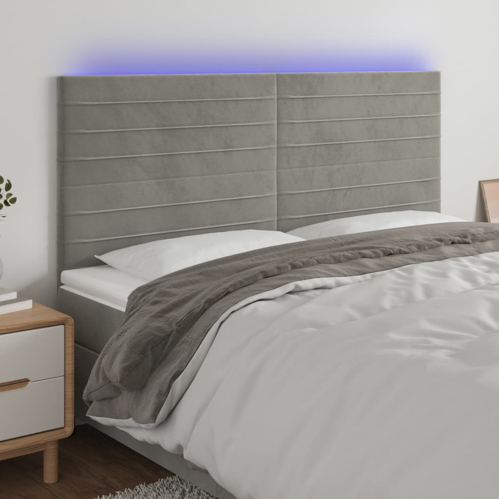 Tête de lit à LED Gris clair 180x5x118/128 cm Velours - XIOS