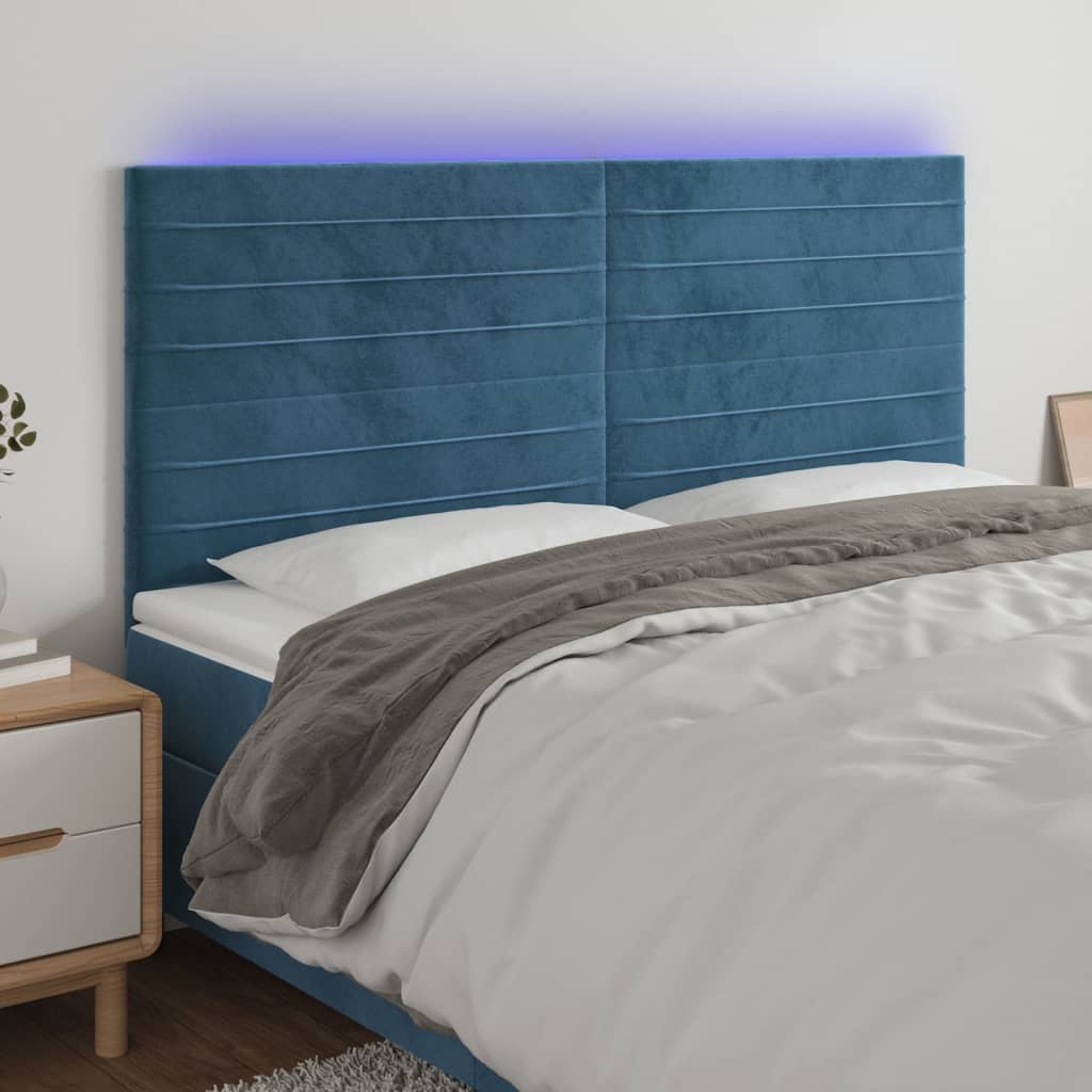 Tête de lit à LED Bleu foncé 200x5x118/128 cm Velours - XIOS
