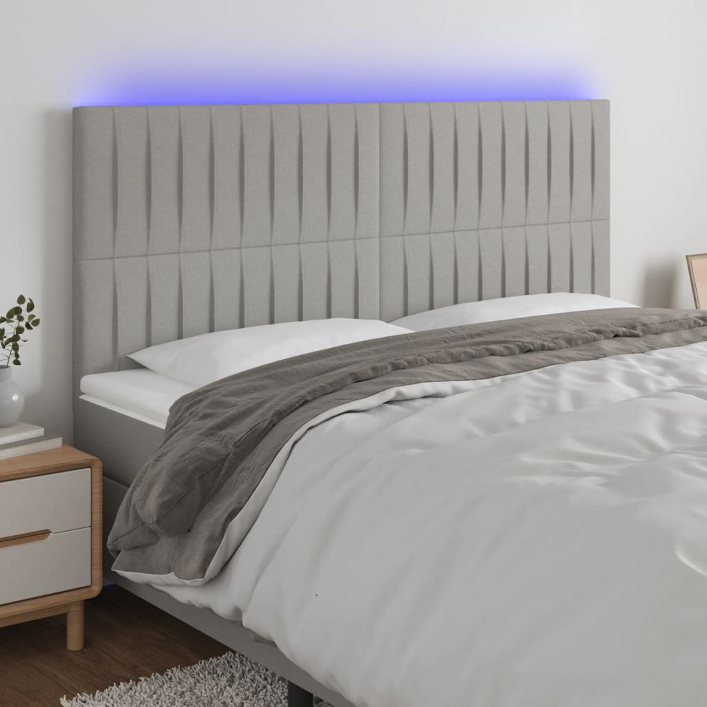 Tête de lit à LED Gris clair 200x5x118/128 cm Tissu - XIOS