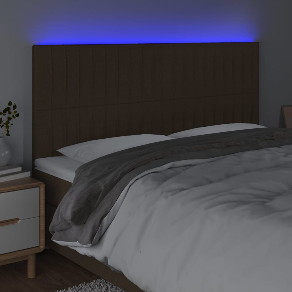 Tête de lit à LED Marron foncé 200x5x118/128 cm Tissu - XIOS