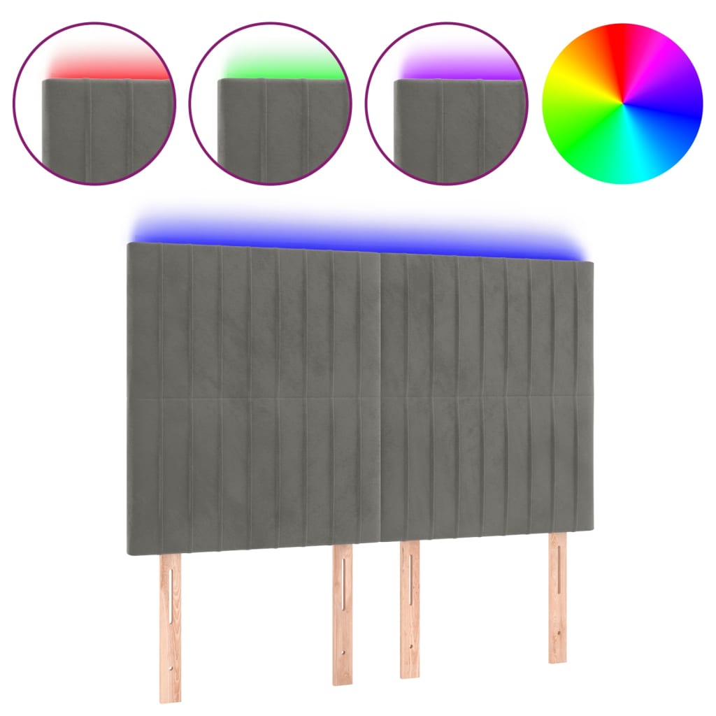 Tête de lit à LED Gris clair 144x5x118/128 cm Velours - XIOS