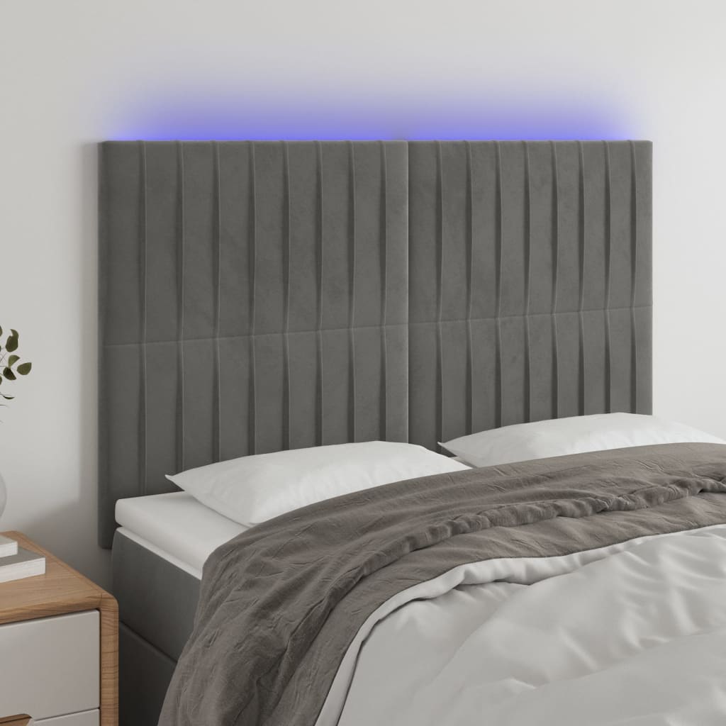 Tête de lit à LED Gris clair 144x5x118/128 cm Velours - XIOS
