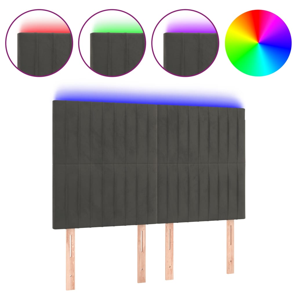 Tête de lit à LED Gris foncé 144x5x118/128 cm Velours - XIOS