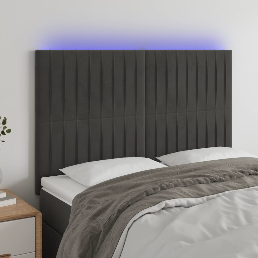 Tête de lit à LED Gris foncé 144x5x118/128 cm Velours - XIOS