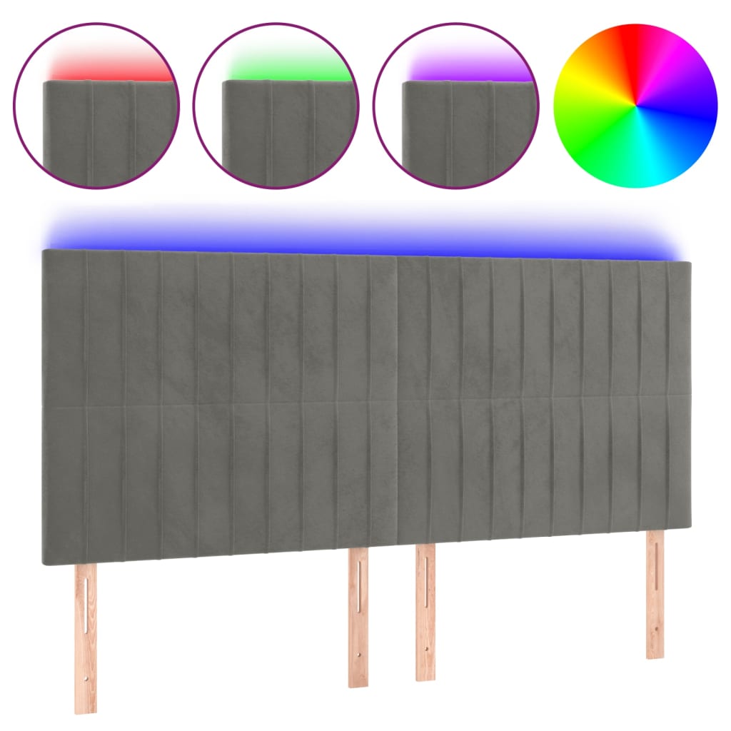 Tête de lit à LED Gris clair 160x5x118/128 cm Velours - XIOS