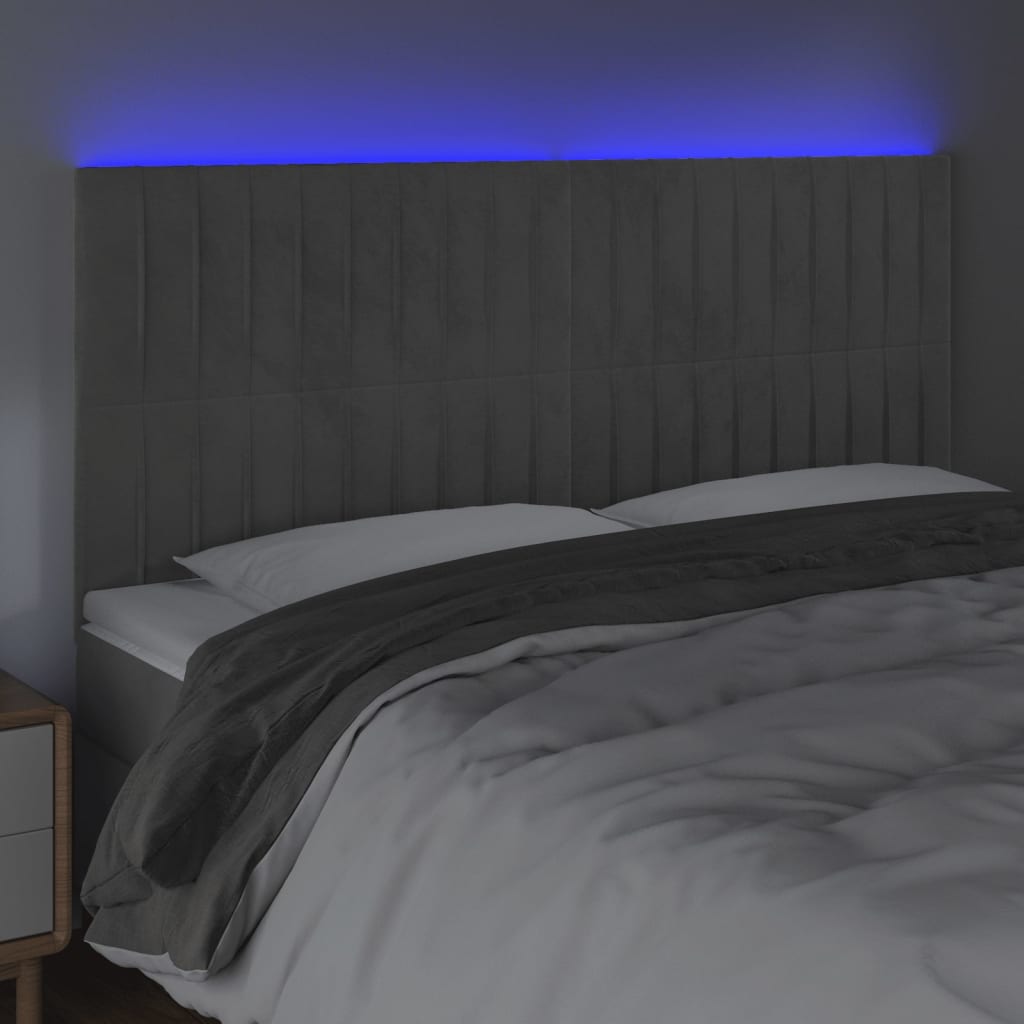Tête de lit à LED Gris clair 160x5x118/128 cm Velours - XIOS