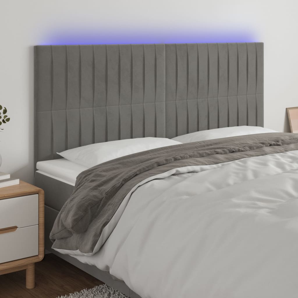Tête de lit à LED Gris clair 160x5x118/128 cm Velours - XIOS