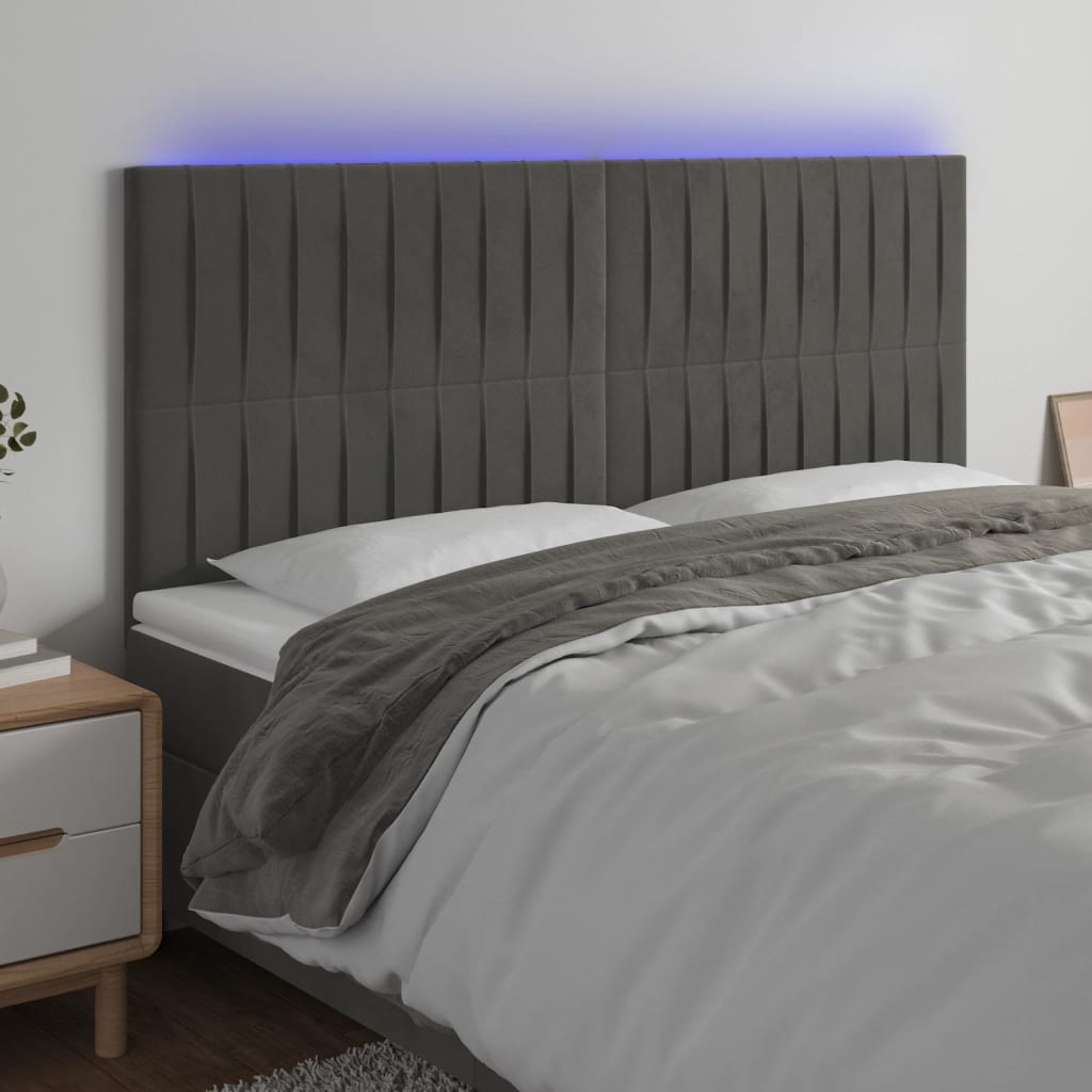 Tête de lit à LED Gris foncé 160x5x118/128 cm Velours - XIOS
