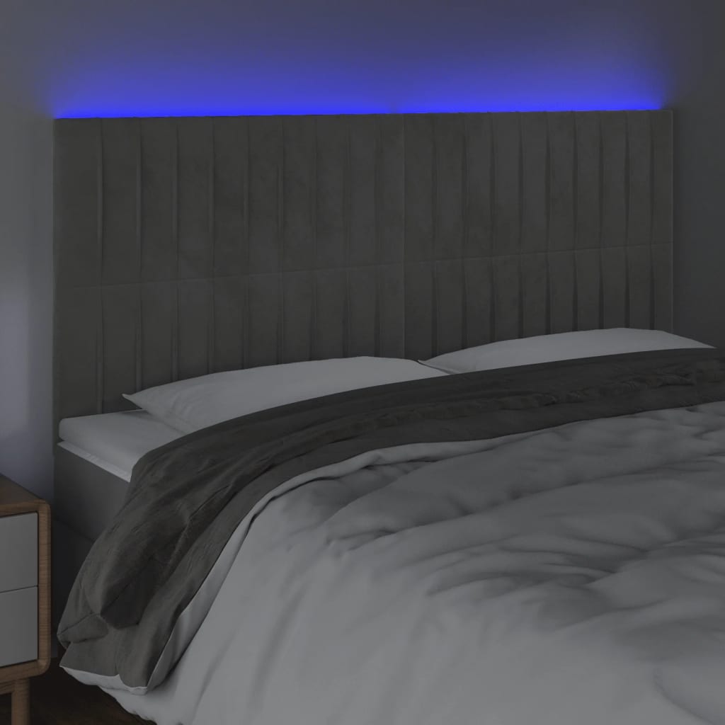 Tête de lit à LED Gris clair 180x5x118/128 cm Velours - XIOS