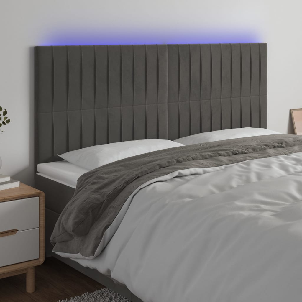 Tête de lit à LED Gris foncé 200x5x118/128 cm Velours - XIOS