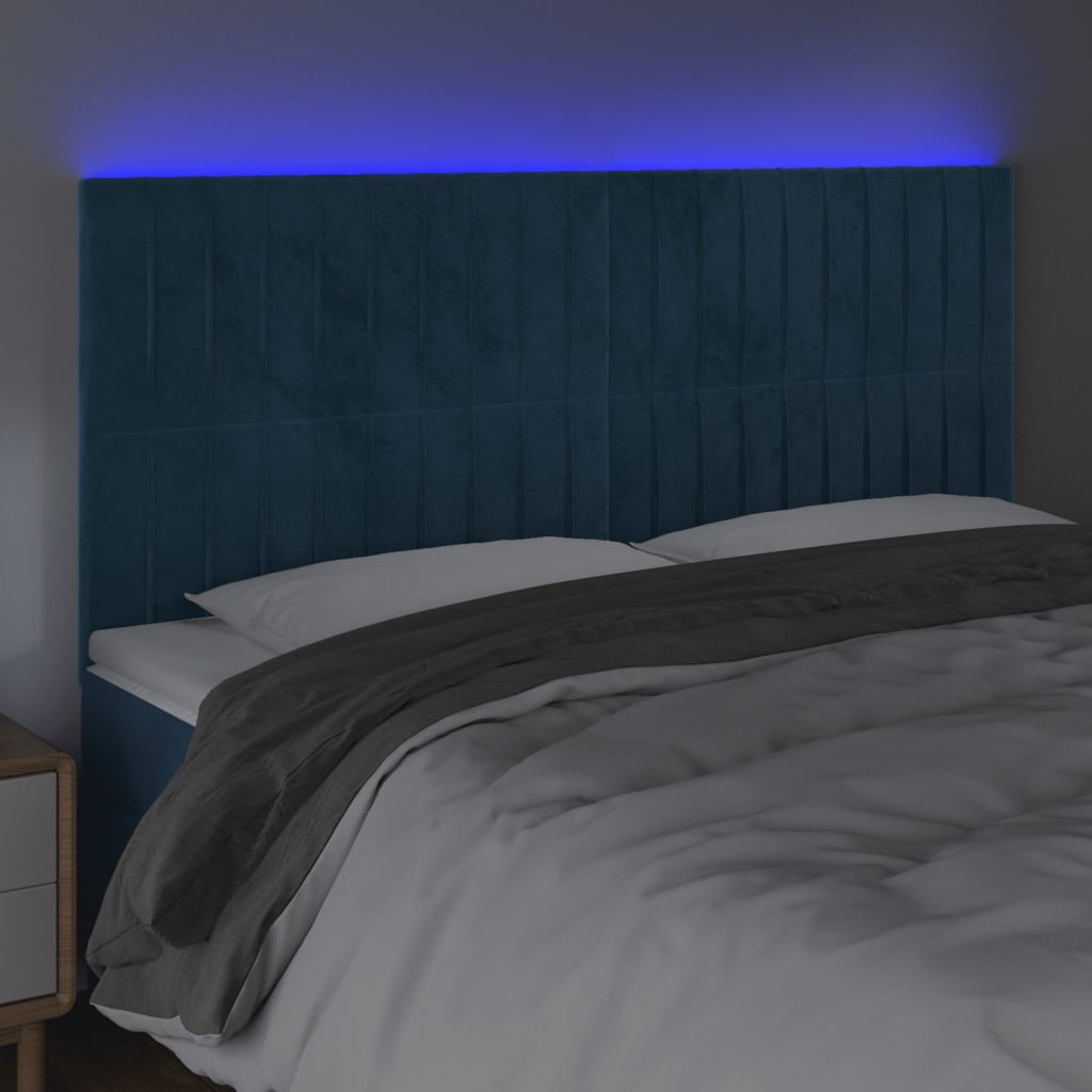 Tête de lit à LED Bleu foncé 200x5x118/128 cm Velours - XIOS