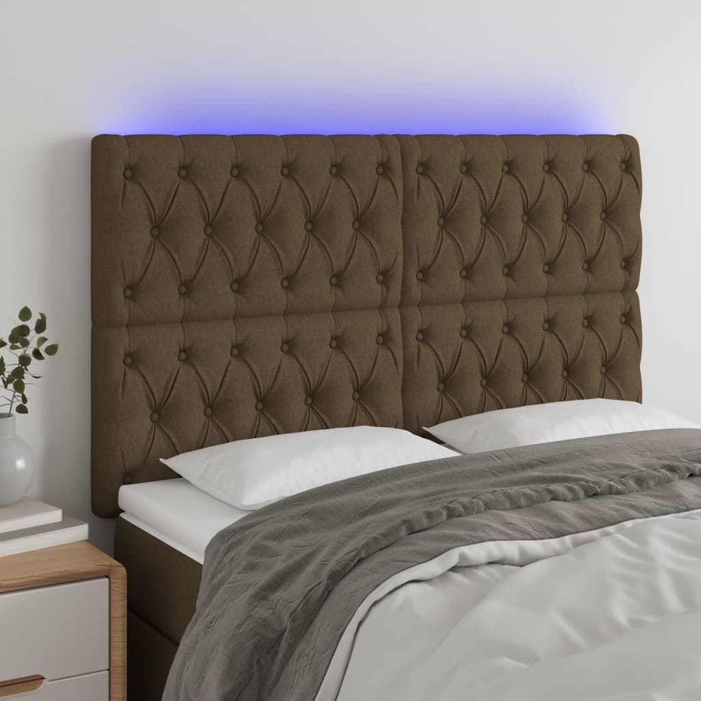 Tête de lit à LED Marron foncé 144x7x118/128 cm Tissu - XIOS