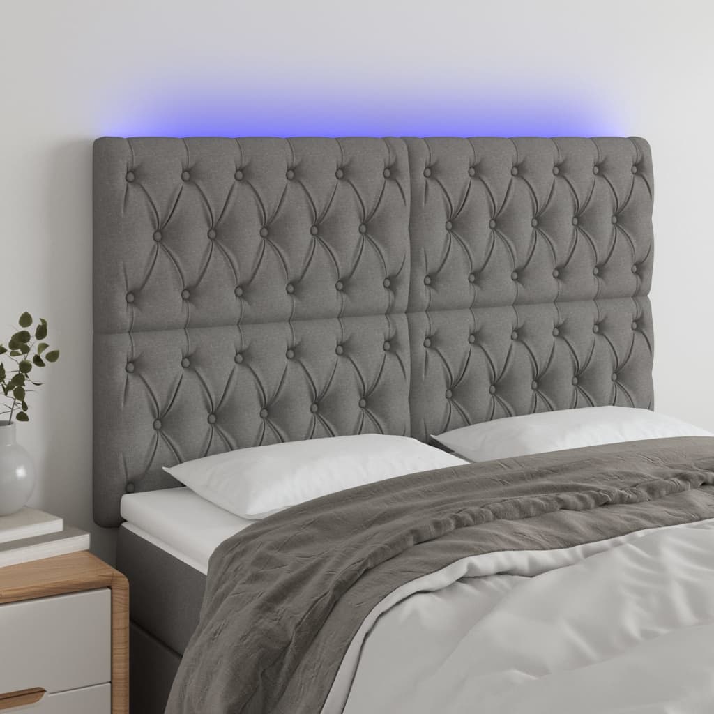 Tête de lit à LED Gris foncé 160x7x118/128 cm Tissu - XIOS