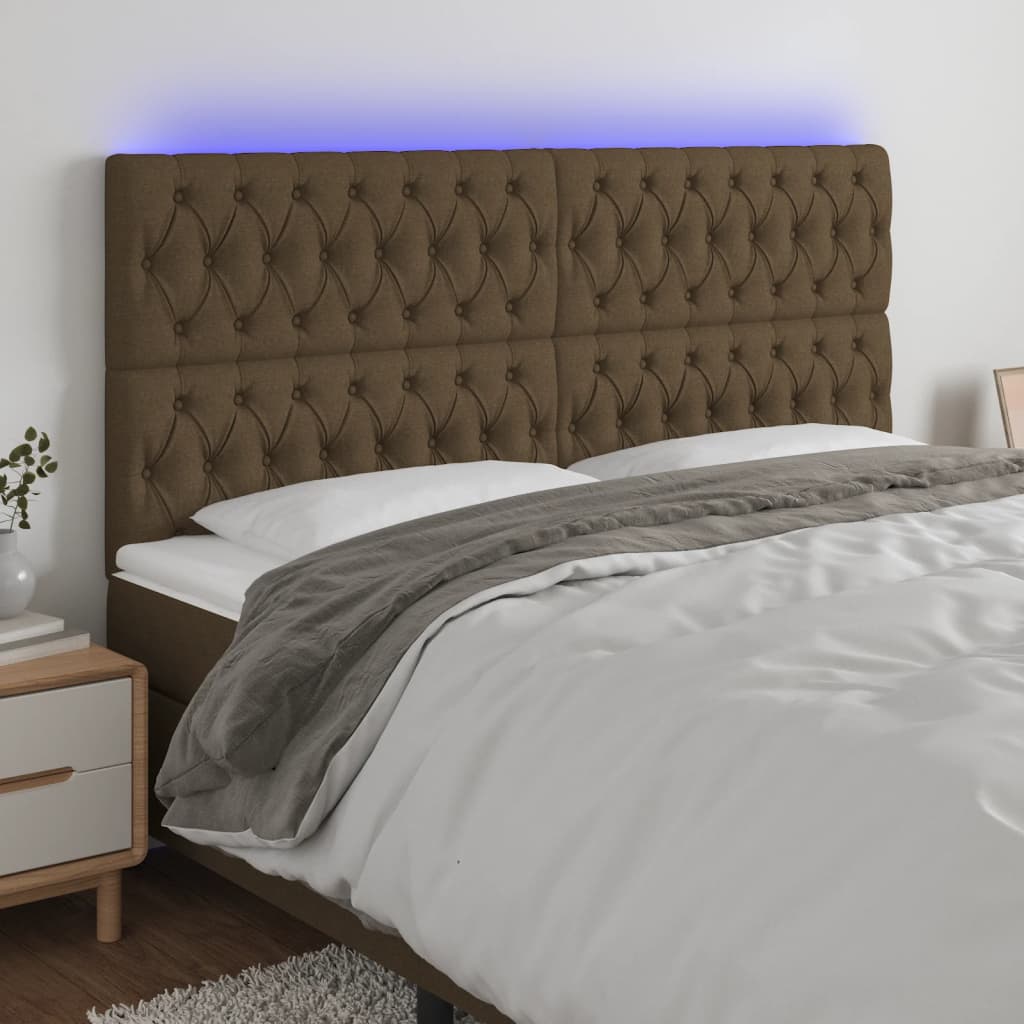 Tête de lit à LED Marron foncé 200x7x118/128 cm Tissu - XIOS