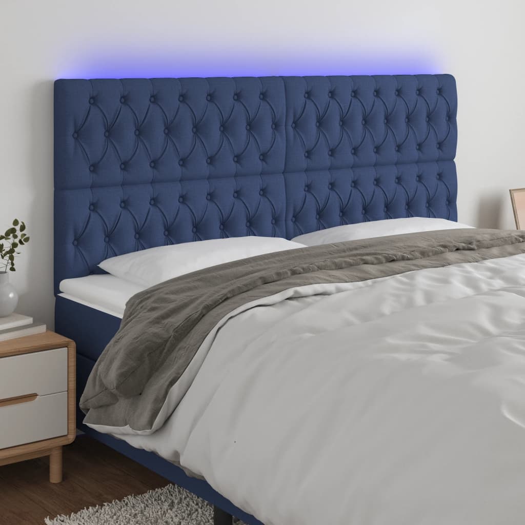Tête de lit à LED Bleu 200x7x118/128 cm Tissu