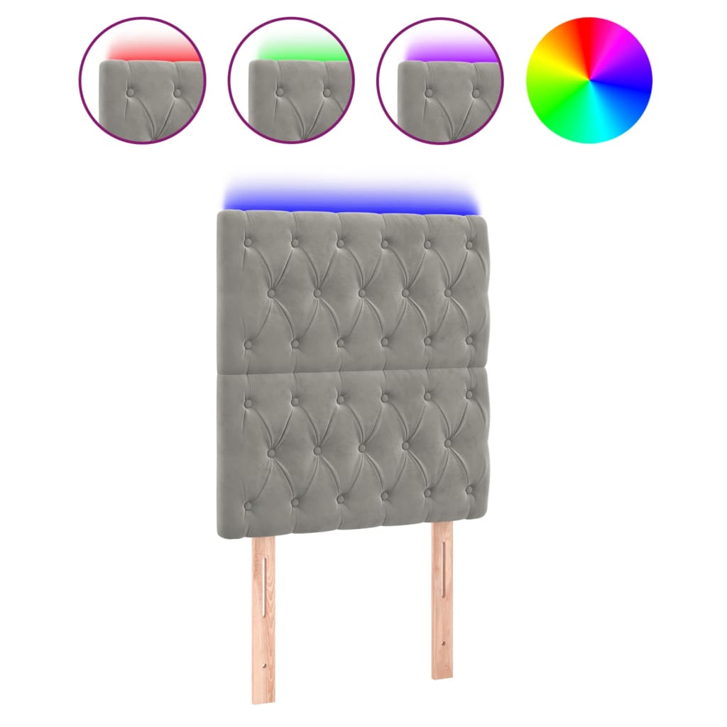 Tête de lit à LED Gris clair 80x7x118/128 cm Velours - XIOS