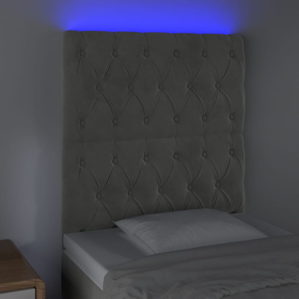 Tête de lit à LED Gris clair 80x7x118/128 cm Velours - XIOS