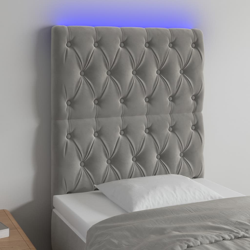 Tête de lit à LED Gris clair 80x7x118/128 cm Velours - XIOS