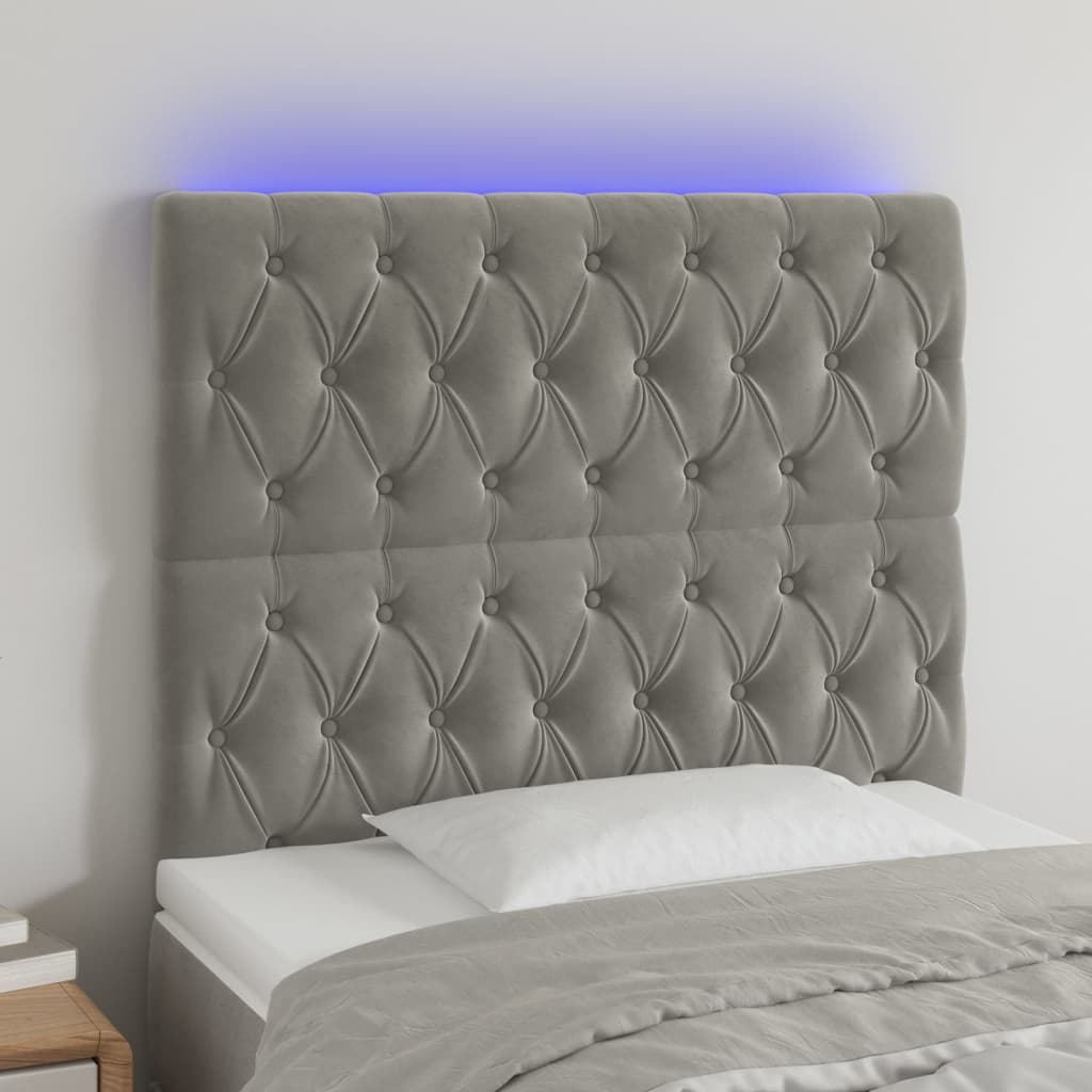 Tête de lit à LED Gris clair 90x7x118/128 cm Velours - XIOS