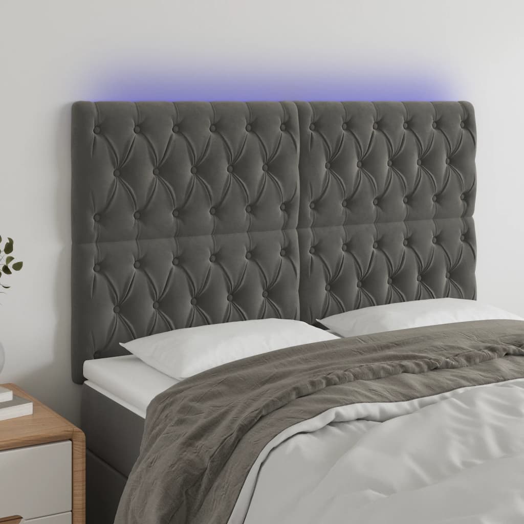 Tête de lit à LED Gris foncé 144x7x118/128 cm Velours - XIOS