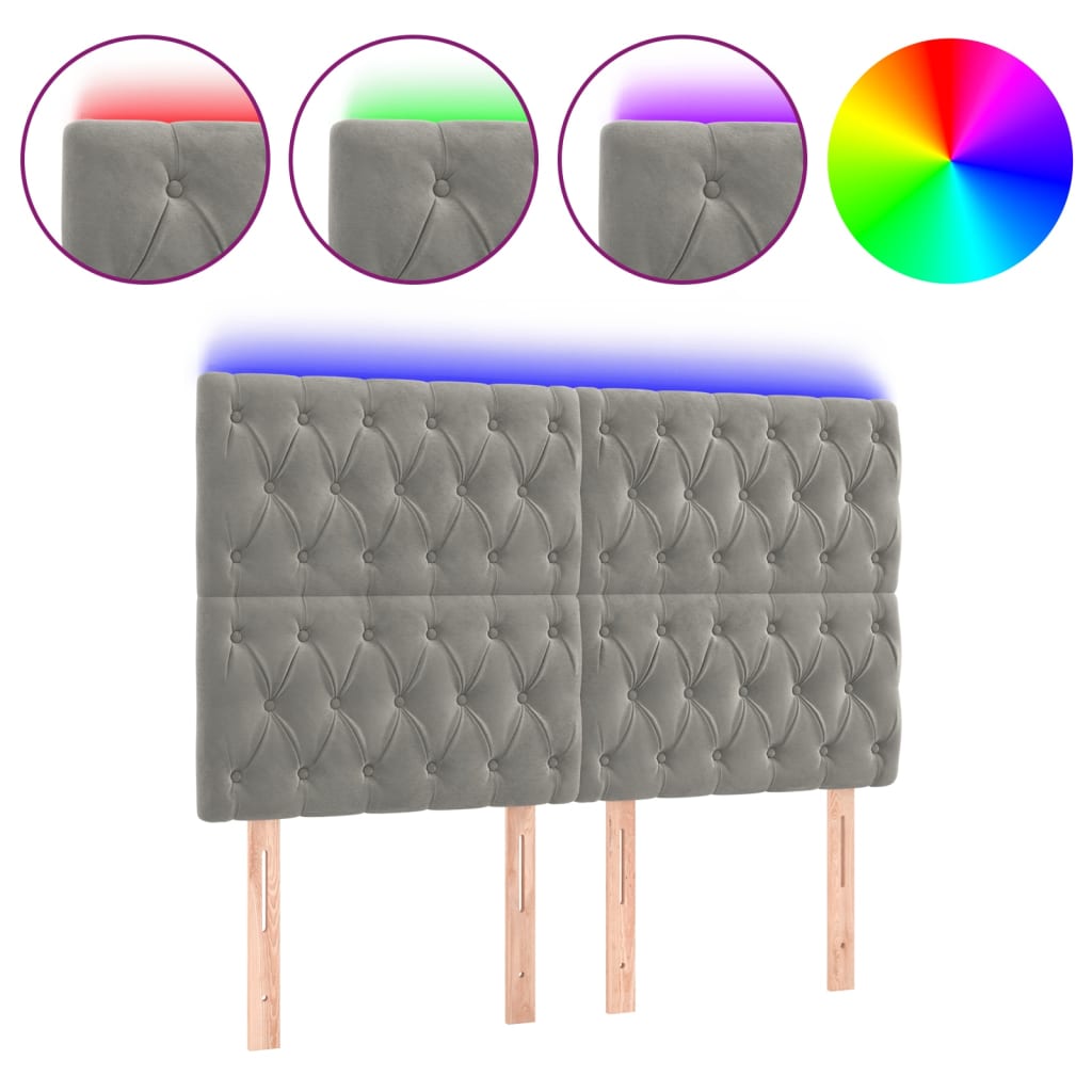 Tête de lit à LED Gris clair 160x7x118/128 cm Velours - XIOS