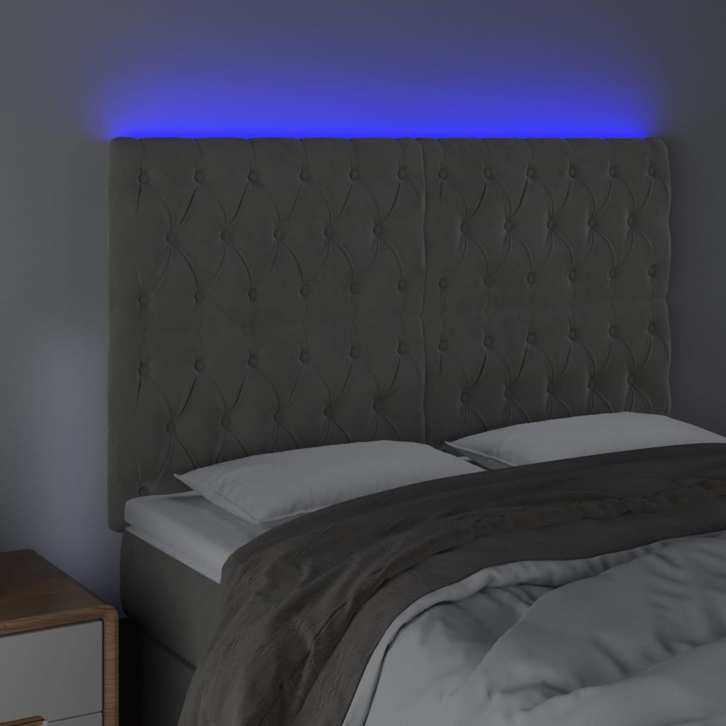 Tête de lit à LED Gris clair 160x7x118/128 cm Velours - XIOS