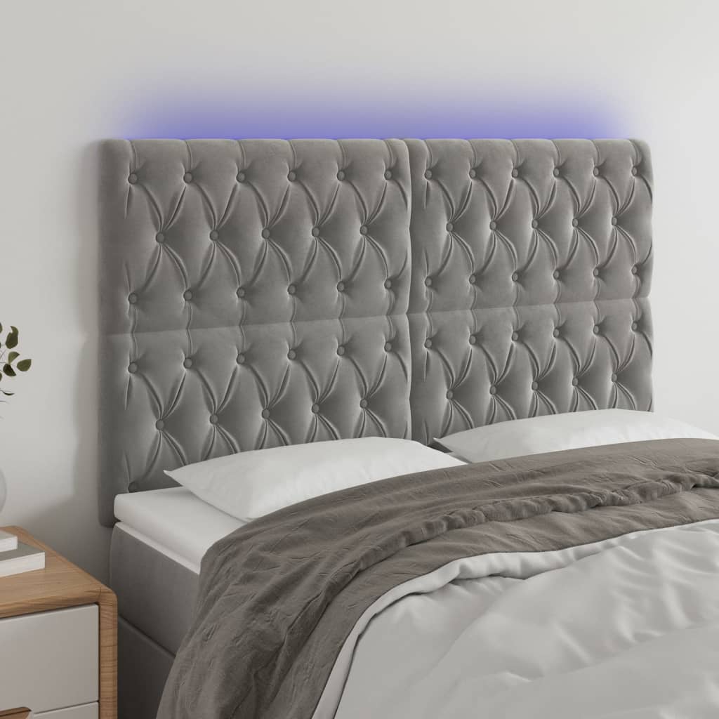 Tête de lit à LED Gris clair 160x7x118/128 cm Velours - XIOS