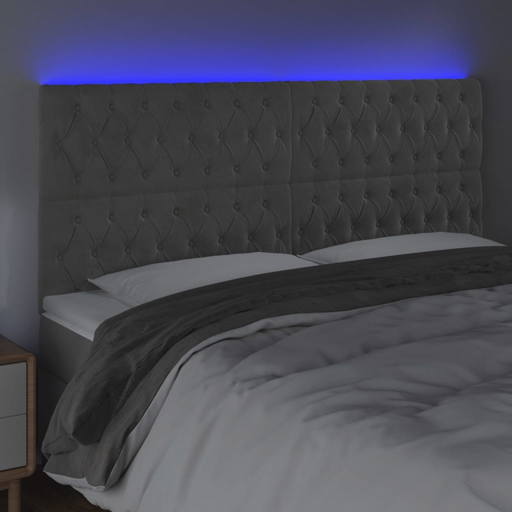 Tête de lit à LED Gris clair 200x7x118/128 cm Velours - XIOS