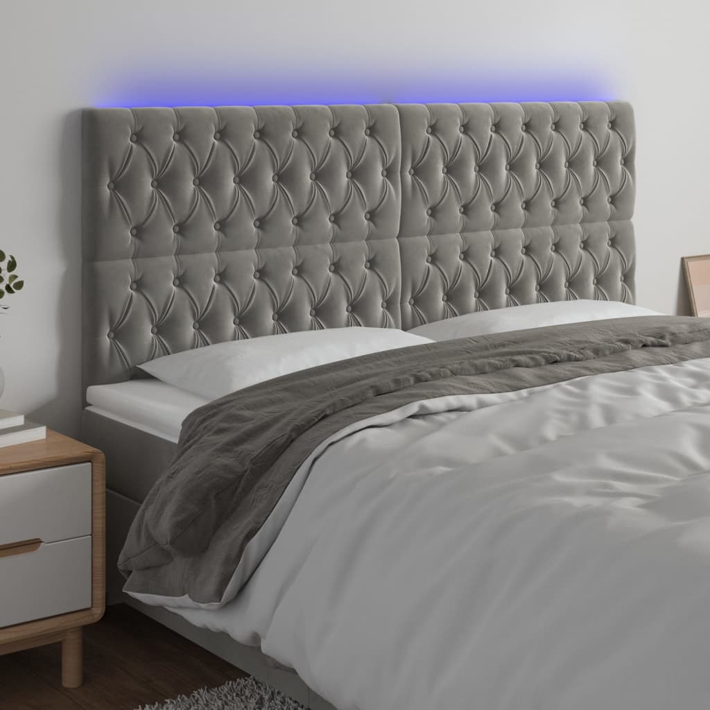 Tête de lit à LED Gris clair 200x7x118/128 cm Velours - XIOS