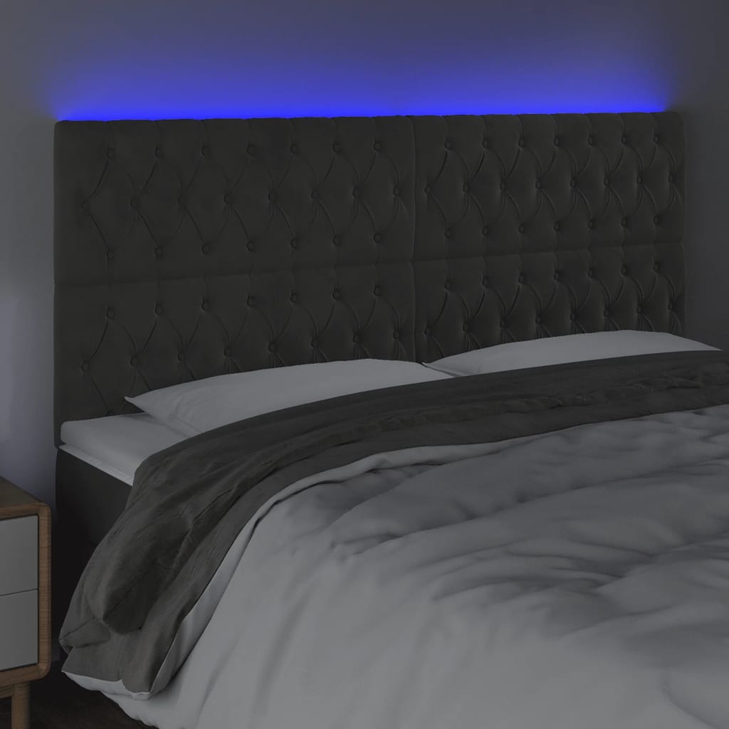 Tête de lit à LED Gris foncé 200x7x118/128 cm Velours - XIOS