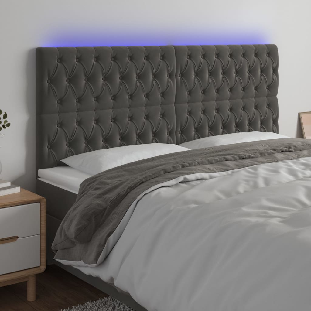 Tête de lit à LED Gris foncé 200x7x118/128 cm Velours - XIOS