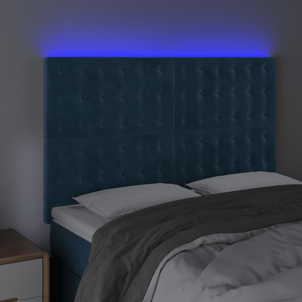Tête de lit à LED Bleu foncé 144x5x118/128 cm Velours - XIOS