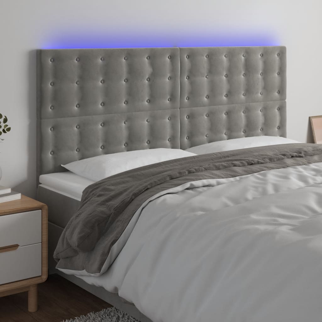 Tête de lit à LED Gris clair 160x5x118/128 cm Velours - XIOS