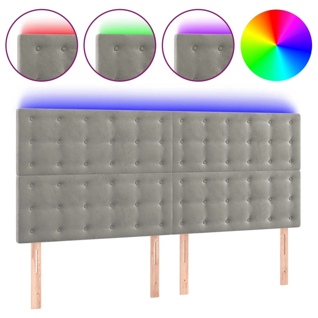 Tête de lit à LED Gris clair 180x5x118/128 cm Velours - XIOS
