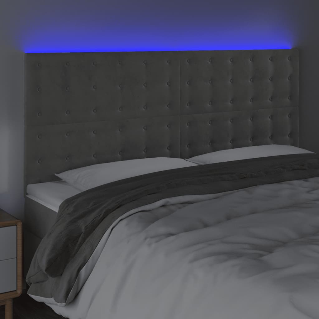 Tête de lit à LED Gris clair 180x5x118/128 cm Velours - XIOS