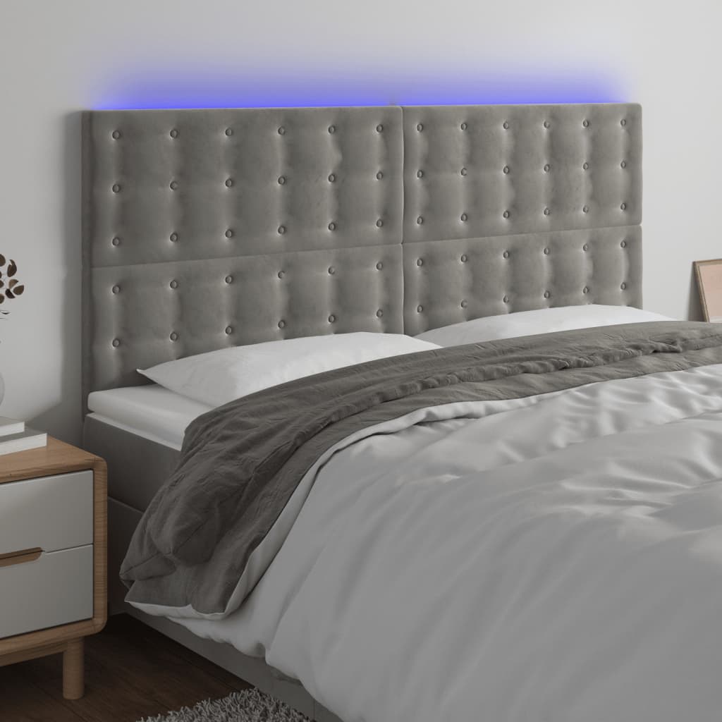 Tête de lit à LED Gris clair 180x5x118/128 cm Velours - XIOS
