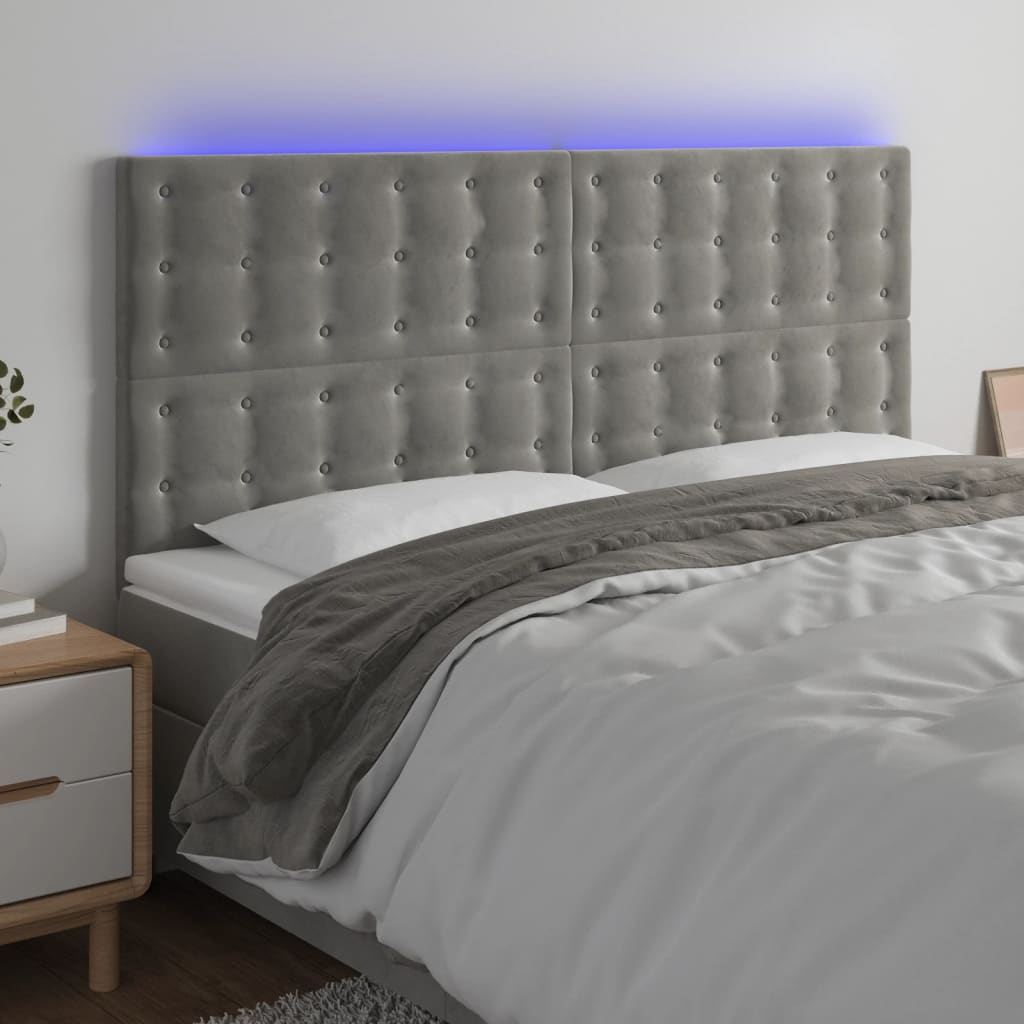 Tête de lit à LED Gris clair 200x5x118/128 cm Velours - XIOS